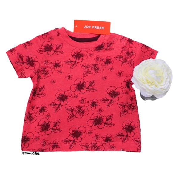NWT Joe Fresh Baby Red/Black Floral Print Snap Tee - Picture 2 of 6